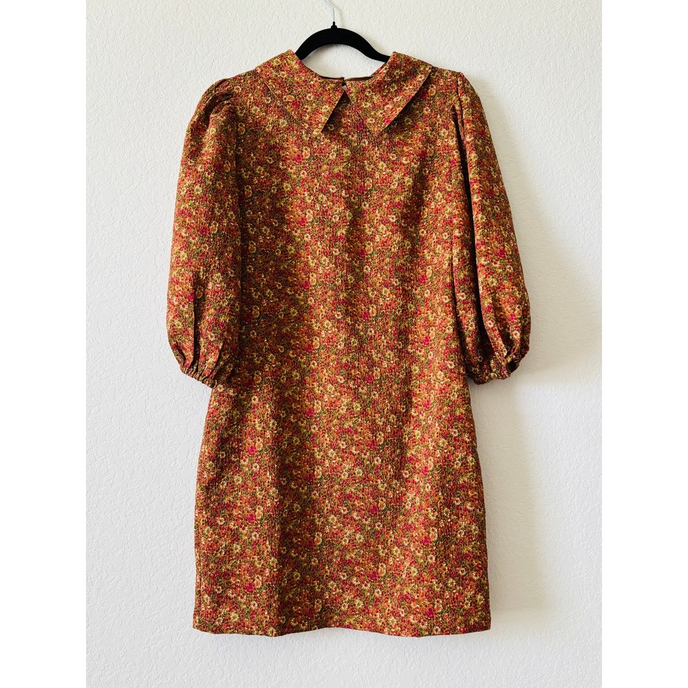 Code x Mode Ditsy Floral Puff Sleeve Mini Dress Rust Sz S Pointed Collar